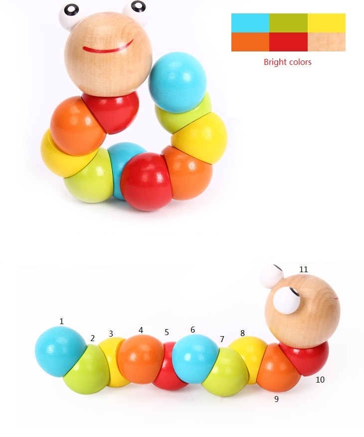 Colorful Wooden Toys Twisting Caterpillar Kids Puzzles Educational Toys Fingers Game for Children Montessori Gift